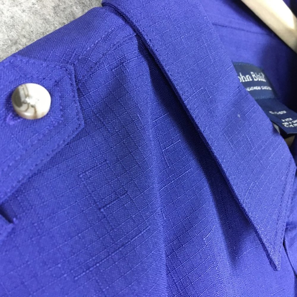 John Blair Men Shirt L Short Sleeve Button Up Shoulder Pockets Linen Look Purple - Picture 4 of 8